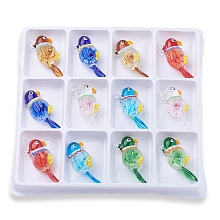 Honeyhandy Handmade Lampwork Big Pendants, Parrot, Inner Flower, Mixed Color, 59x27x12mm, Hole: 5mm, 12pcs/box