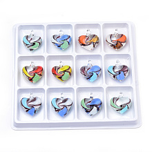 Honeyhandy Handmade Lampwork Pendants, Heart, Mixed Color, 38~41x31~35x15~16mm, Hole: 5~6mm, 12pcs/box