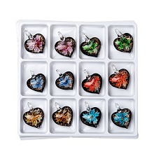 Honeyhandy Handmade Gold Sand Lampwork Pendants, Heart, Mixed Color, 40x31x14mm, Hole: 5mm, 12pcs/box