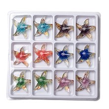 Honeyhandy Handmade Lampwork Pendants, Starfish/Sea Stars, Mixed Color, 42x47x13mm, Hole: 7mm, 12pcs/box