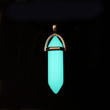 Honeyhandy Bullet Glass Pointed Luminous Pendants, Glow In The Dark Pendants, with Platinum Tone Alloy Findings, Cyan, 32x8mm