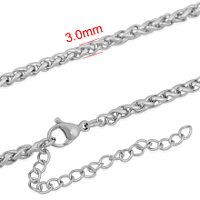 Honeyhandy 316 Surgical Stainless Steel Wheat Chain Necklaces, with Lobster Claw Clasp and Extender Chains, Stainless Steel Color, 17.7 inch(45cm), 3mm, Extender Chain: 5cm