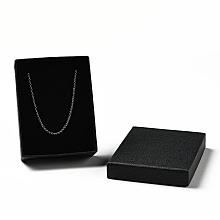 Honeyhandy Texture Paper Necklace Gift Boxes, with Sponge Mat Inside, Rectangle, Black, 9.1x7x2.7cm, Inner Diameter: 6.5x8.6cm, Deep: 2.5cm