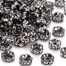 Honeyhandy Brass Rhinestone Spacer Beads, Grade A, Waves Edge, Rondelle, Gunmetal, Clear, Size: about 6mm in diameter, 3mm thick, hole: 1.5mm