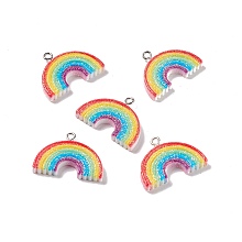 Opaque Resin Pendants, with Platinum Tone Iron Loops and Glitter Powder, Rainbow, Colorful, 20x27x4mm, Hole: 2mm