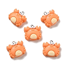 Honeyhandy Opaque Resin Pendants, Crab Charm, with Platinum Tone Iron Loops, Dark Orange, 21x21x8mm, Hole: 2x2.7mm