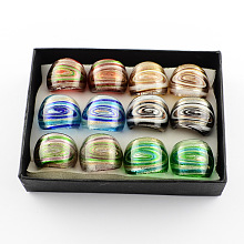 Honeyhandy Handmade Gold Sand and Silver Foil Lampwork Wide Band Rings, Mixed Color, 17~19mm, about 12pcs/box