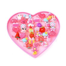 Honeyhandy Cute Mixed Shape Acrylic Kid's Cuff Rings, Open Rings, Mixed Color, US Size 1 3/4(13mm), 36pcs/box