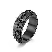 Honeyhandy Titanium Steel Skull & Cross Rotatable Finger Ring, Spinner Fidget Band Anxiety Stress Relief Punk Ring for Men Women, Gunmetal, US Size 10(19.8mm)