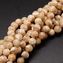 Honeyhandy Natural Sea Shell Beads Strands, Round, Light Salmon, 8mm, Hole: 0.8mm, about 51pcs/strand, 15.75 inch