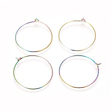 Vacuum Plating 304 Stainless Steel Hoop Earrings Findings, Wine Glass Charms Findings, Rainbow, Multi-color, 21 Gauge, 35x0.7mm