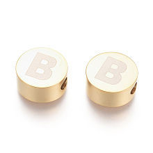 Honeyhandy 304 Stainless Steel Beads, Flat Round with Letter, Letter.B, 10x4.5mm, Hole: 2mm