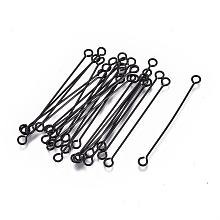 Honeyhandy 304 Stainless Steel Eye Pins, Double Sided Eye Pins, Electrophoresis Black, 36x3x0.6mm, Hole: 1.6mm