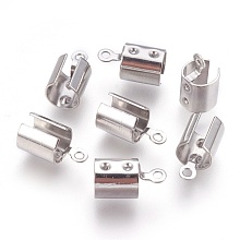 Honeyhandy 304 Stainless Steel Folding Crimp Ends, Fold Over Crimp Cord Ends, Stainless Steel Color, 12x6.5x6.5mm, Hole: 1.4mm, Inner Diameter: 5.5~6mm