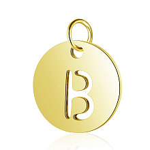 Honeyhandy 304 Stainless Steel Charms, Flat Round with Letter, Golden, Letter.B, 12x1mm, Hole: 2.5mm