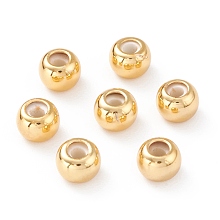 Honeyhandy Brass Beads, with Rubber Inside, Slider Beads, Stopper Beads, Long-Lasting Plated, Round, Real 18K Gold Plated, 6x4.5mm, Hole: 2mm