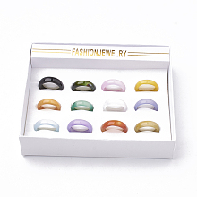 Honeyhandy Natural Agate Rings, Dyed, Mixed Color, Size 7~8(17~18mm), 12pcs/box