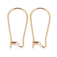 Honeyhandy 316 Surgical Stainless Steel Hoop Earring Findings, Kidney Ear Wires, Real 18k Gold Plated, 10 Gauge, 25x12x2.5mm, Pin: 0.7mm