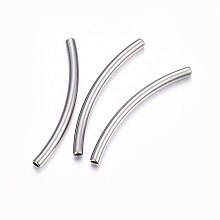 Honeyhandy 304 Stainless Steel Tube Beads, Curved Tube, Stainless Steel Color, 40x3mm, Hole: 2mm