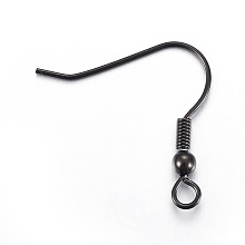 Honeyhandy Stainless Steel Earring Hooks, with Horizontal Loop, Electrophoresis Black, 20.5x21mm, Hole: 2.5mm, Pin: 0.6mm