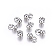 Honeyhandy 304 Stainless Steel Sphere Charms, Round Ball, Stainless Steel Color, 5.5x3mm, Hole: 1.8mm