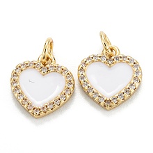 Honeyhandy Brass Micro Pave Clear Cubic Zirconia Pendants, with Enamel, Real 18K Gold Plated, Long-Lasting Plated, Heart, White, 12x11x2mm, Hole: 3.2mm