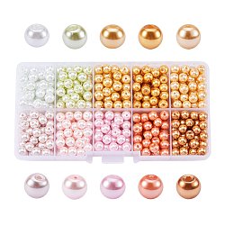 ARRICRAFT 1 Box (about 200pcs) 10 Color Pink Theme Mixed Style Glass Pearl Round Beads Assortment Lot for Jewelry Making, 8mm, Hole: 1mm  ( HY-X0001-B-C )