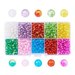 ARRICRAFT 1 Box (about 1600pcs) 10 Color Handcrafted Crackle Lampwork Glass Round Beads Assortment 4mm Lot for Jewelry Making