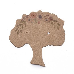 Honeyhandy Cardboard Earring Display Cards, Tree, BurlyWood, 39.5~40x39x0.4mm, Hole: 1.2mm