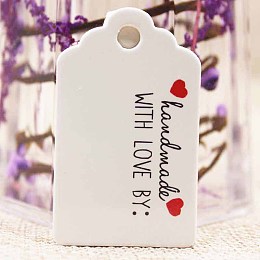 Honeyhandy Paper Gift Tags, Hange Tags, For Arts and Crafts, For Wedding, Valentine's Day, Rectangle with Word Handmade with Love, White, 50x30x0.4mm, Hole: 5mm