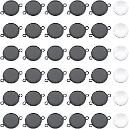 UNICRAFTALE 30 Sets Black Cabochon Pendants Stainless Steel Cabochon Connectors Blanks Bezel Pendant Trays Cabochon Settings with Glass Cabochon 14mm Bracelet Connector for Jewelry Making