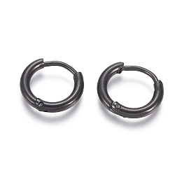 Honeyhandy 304 Stainless Steel Huggie Hoop Earrings, Hypoallergenic Earrings, with 316 Surgical Stainless Steel Pin, Electrophoresis Black, 12 Gauge, 12~13x2mm, Pin: 1mm, Inner Diameter: 8mm