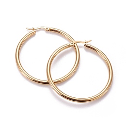 Honeyhandy 201 Stainless Steel Big Hoop Earrings, with 304 Stainless Steel Pin, Hypoallergenic Earrings, Ring Shape, Golden, 46x3mm, 9 Gauge, Pin: 0.7x1mm