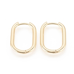 Honeyhandy Brass Huggie Hoop Earrings, Long-Lasting Plated, Oval, Real 18K Gold Plated, 22x17x2.5mm, Pin: 1mm