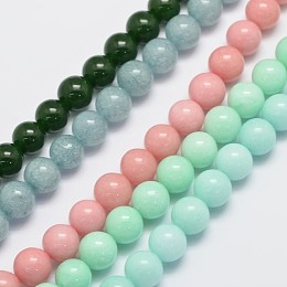 Honeyhandy Natural & Dyed Malaysia Jade Bead Strands, Round, Mixed Color, 8mm, Hole: 1.0mm, about 48pcs/strand, 15 inch