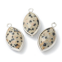 Honeyhandy Natural Dalmatian Jasper Pendants, with Platinum Brass Edge, Faceted, Horse Eye, 22x12x5.5mm, Hole: 1.8mm