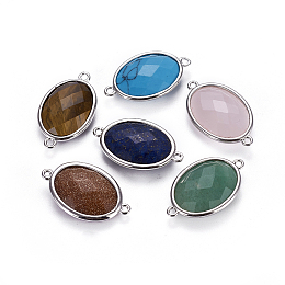 Honeyhandy Platinum Tone Brass Gemstone Links connectors, Faceted, Oval, 26.5x15x6mm, Hole: 1~2mm