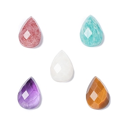 Natural Mixed Gemstone Cabochons, Faceted Teardrop, 12.5~13x8.5~9x4.5~5mm