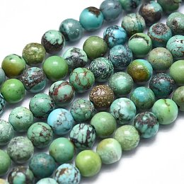 Honeyhandy Natural HuBei Turquoise Beads Strands, Round, 3.5~4.5mm, Hole: 0.5mm, about 98pcs/Strand, 15.55 inch(39.5cm)