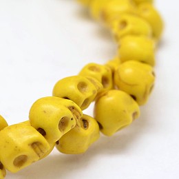 Honeyhandy Dyed Synthetic Turquoise Bead Strands, Skull, Yellow, 10x8x10mm, Hole: 1mm, about 38~40pcs/strand, 15~15.5 inch