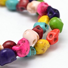 Honeyhandy Dyed Synthetic Turquoise Bead Strands, Skull, Mixed Color, 10x8x10mm, Hole: 1mm, about 38~40pcs/strand, 15~15.5 inch