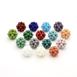 Honeyhandy Imitation Jade Glass Round Woven Beads, Cluster Beads, Mixed Color, 14mm, Beads: 4mm