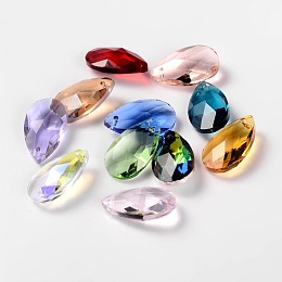 Honeyhandy Faceted Teardrop Glass Pendants, Mixed Color, 22x13x7mm, Hole: 1mm