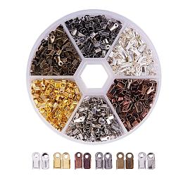 PandaHall Elite About 1380 Pcs Iron Fold Over Cord Ends Terminators Crimp End Tips for Leather 3mm for Jewelry Making 6 Colors