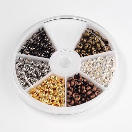 ARRICRAFT 6 Color Iron Crimp Beads Covers, Nickel Free, 5mm In Diameter, Hole: 1.5~1.8mm, About 35pcs/compartment, 210pcs/box