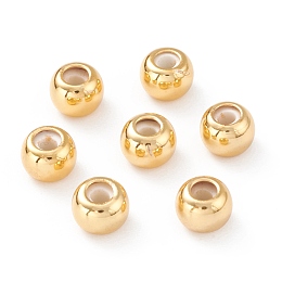 Honeyhandy Brass Beads, Rubber inside, Slider Beads, Stopper Beads, Long-lasting Plated, Rondelle, Real 18K Gold Plated, 6x4.5mm, Hole: 2mm