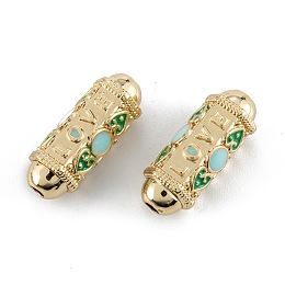 Honeyhandy Real 18K Gold Plated Brass Tube Beads, with Enamel, Oval with Word Love, Light Sky Blue, 21x8x7.5mm, Hole: 2mm