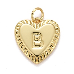 Honeyhandy Rack Plating Real 18K Gold Plated Brass Pendants, with Jump Rings, Long-Lasting Plated, Lead Free & Cadmium Free & Nickel Free, Heart with Letter A~Z, Letter.B, 16x15x2.5mm, Jump Ring: 5x0.5mm, 3mm Inner Diameter