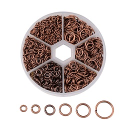 Honeyhandy 1 Box Open Jump Rings Brass Jump Rings, Nickel Free, Red Copper, 18~22 Gauge, 4~10x0.6~1mm, about 110g/box