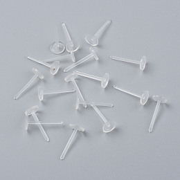 Honeyhandy Eco-Friendly Plastic Stud Earring Findings, Flat Round, Clear, 11.5x4.5mm, Pin: 0.8mm, about 10000pcs/bag